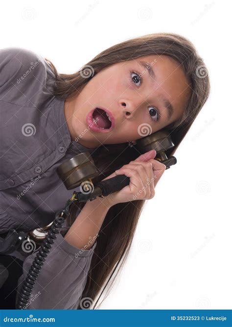 Surprised Girl Wih Vintage Phone Stock Image Image Of Smile Child