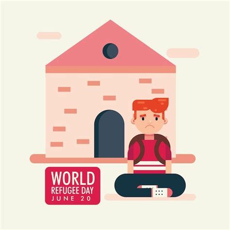Día Mundial Del Refugiado 20 De Junio Niño Niño Saliendo De Casa Dibujos Animados Ilustración