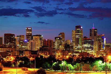 Downtown Denver Colorful Colorado Skyline At Twilight Photograph By