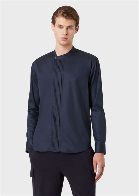 Pleated Mandarin Collared Shirt Man Emporio Armani