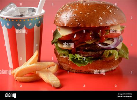 American Burger And French Fries Stock Photo Alamy