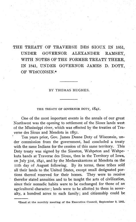The Treaty Of Traverse Des Sioux In 1851 Under Governor Alexander