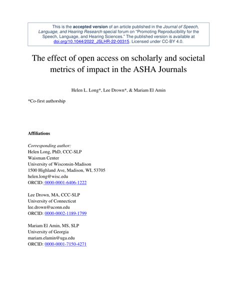 Pdf The Effect Of Open Access On Scholarly And Societal Metrics Of