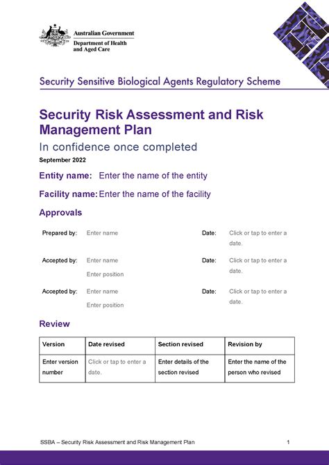 Ssba Security Risk Assessment And Risk Management Plan Template