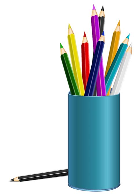 Blue Cup Filled With Color Pencils Clipart Free Download Transparent