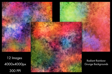 Radiant Rainbow Grunge Backgrounds 12 Image Textures Set
