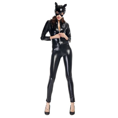 2016 Hot Sexy Black Catwomen Jumpsuit Spandex Catsuit Costumes For
