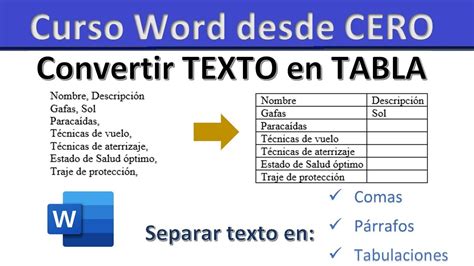 Curso De Word Desde CERO Como Convertir Texto En Tabla YouTube