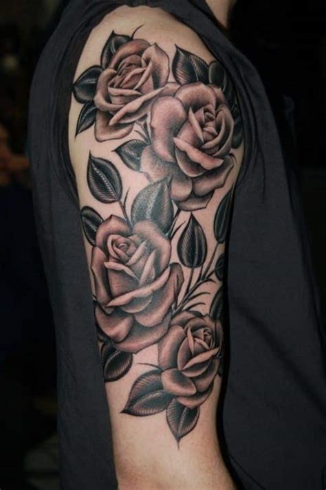 Black and white sleeve tattoo. Rose Tattoos for Men - Ideas and Inspiration for Guys