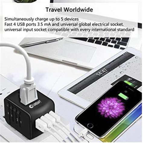 Proglobe Black Universal Travel Adapter With 4 Usb Ports Covers More