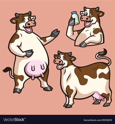 Cartoon Of Fat Cute Cow In Set Royalty Free Vector Image