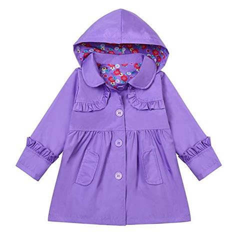 Lzh Little Girls Waterproof Raincoat Floral Outwear Hooded Jacket Coat