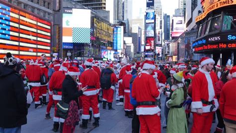 New York City Circa December 2014 People Dressed As Santa Claus