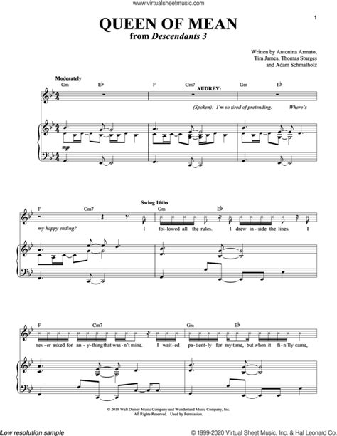 Queen Of Mean From Disneys Descendants 3 Sheet Music For Voice And Piano