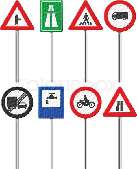 Traffic Road Signs Set On A White Stock Vector Colourbox