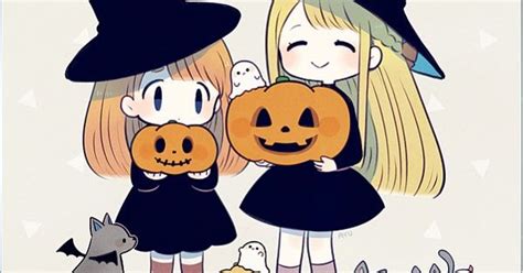 Halloween Anime Girls Ayu Kawaii Witch Ghost Devil Pumpkin
