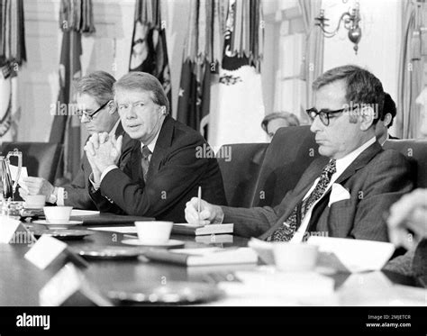 President Jimmy Carter Flanked By Secretary Of State Cyrus Vance Left