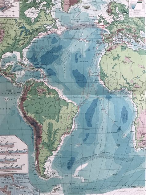 1903 Atlantic Ocean Cables And Ocean Depths Original Antique Map