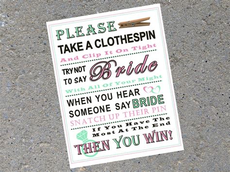 Bridal Shower Game Don T Say Bride CLOTHESPIN