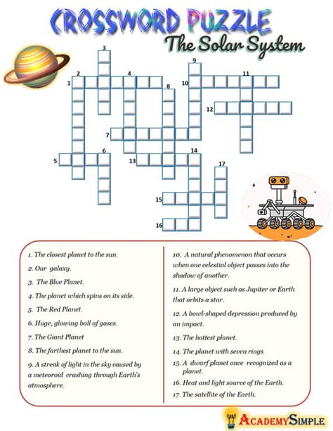 Words And Vocabulary Worksheet Crossword Puzzle The Solar System