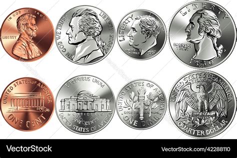 Set Of American Money Coins Royalty Free Vector Image