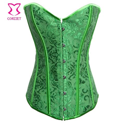 Green Jacquard Waist Trainer Corsets Tight Lacing Push Up Sexy Overbust