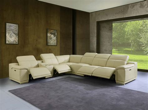 Divanitalia 9762 Sectional Sofa In Beige Leather With Recliners