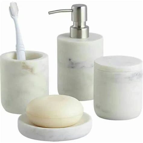 Marble Bathroom Accessories White Marble Set Of 4 Pieces For Washroom