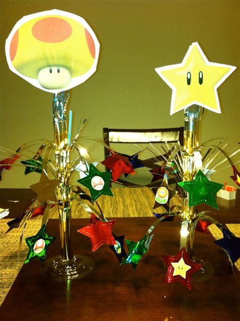 Mario Party Centerpieces Using Print Outs And Dollar Store Centerpieces
