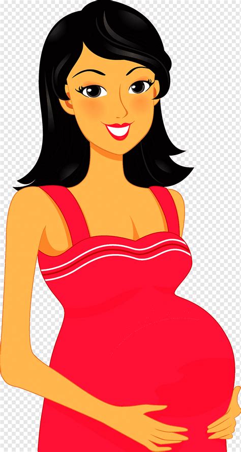 Pregnant Woman Standing Holding Womb Pregnancy Mother Cartoon