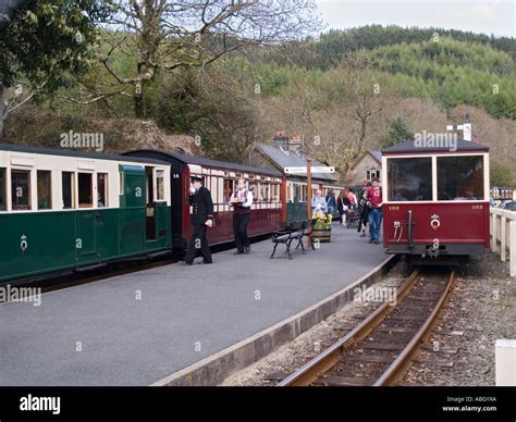 Restored Steam Train Carriages In Tan Y Bwlch Station With Passengers