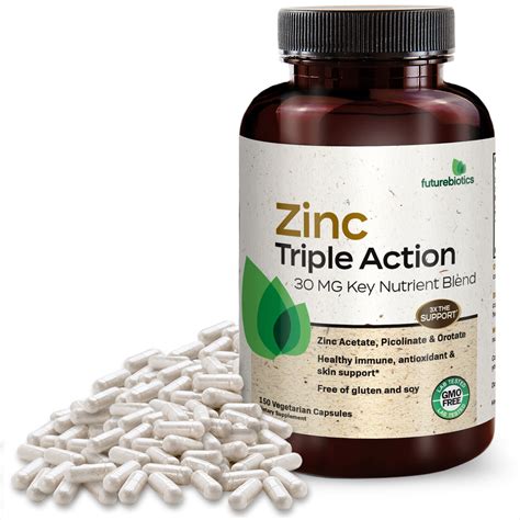 Futurebiotics Zinc Triple Action 30mg Key Nutrient Blend Immune Support Zinc Supplement With