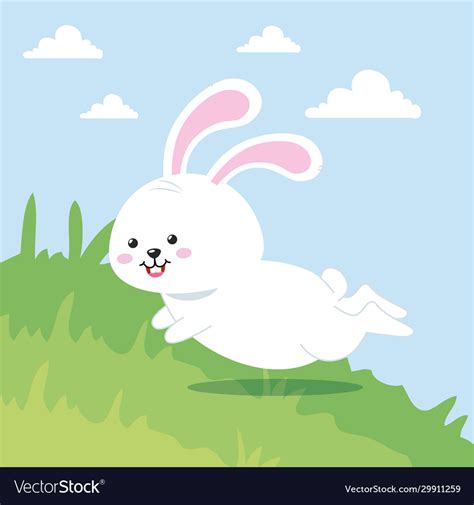 Cute Rabbit Jumping In Landscape Royalty Free Vector Image