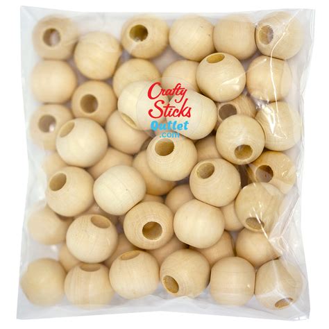 Bag Of 50 Round Wooden Beads 25mm With 8mm Large Hole Nat