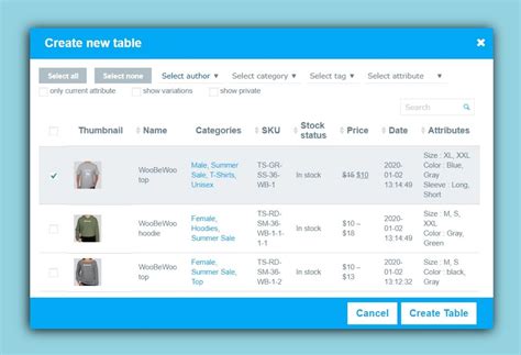 Product Table For Woocommerce Woocommerce