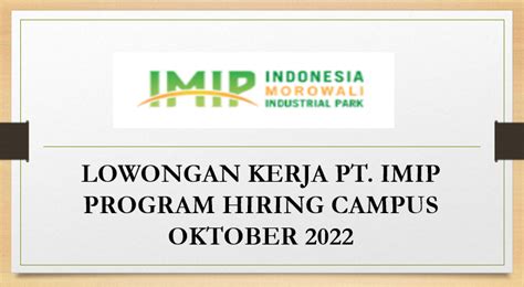 Lowongan Pt Indonesia Morowali Industrial Park Pt Imip Program