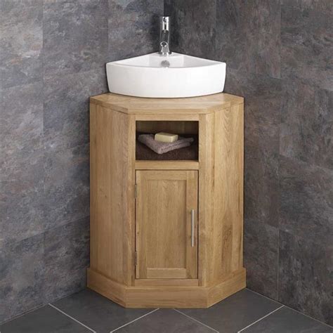 Cloakroom Sized Solid Oak Corner Bathroom Cabinet 57cm Freestanding