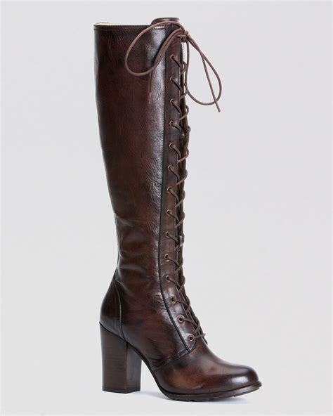 frye tall lace up boots parker in brown lyst