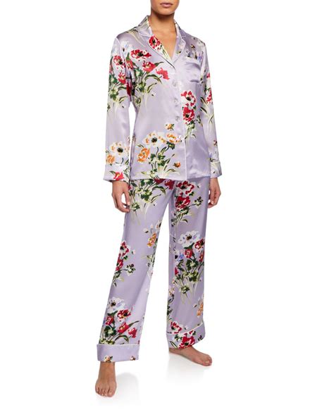 Olivia Von Halle Lila Veridiana Floral Print Classic Silk Pajama Set In Purple Lyst