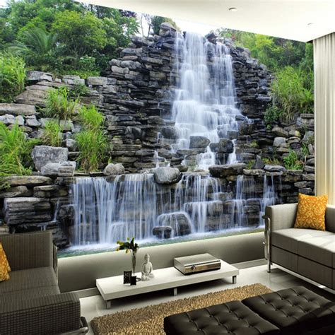 Custom 3d Mural Wallpaper Water Flowing Waterfall Nature Landscape Wall