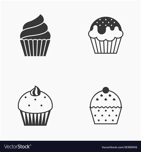 Cupcake Icon Set Silhouette Royalty Free Vector Image