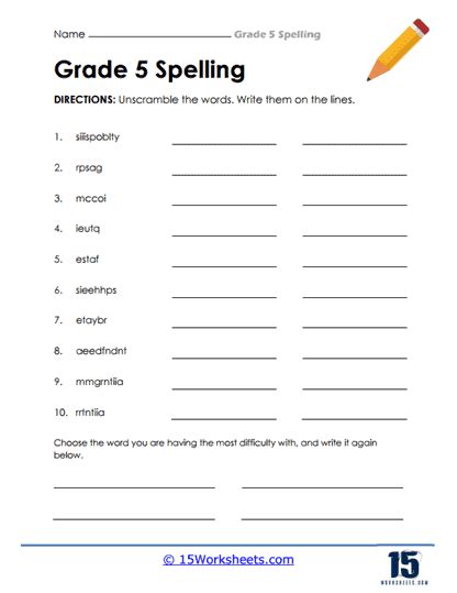 Fifth Grade Spelling Worksheets Worksheets Library