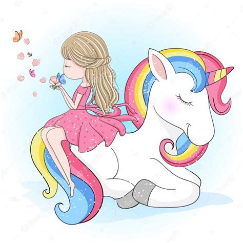 Premium Vector Hand Drawn Cute Girl Sitting In A Unicorn