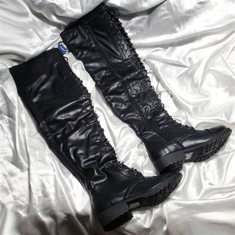 shiekh shoes new in box shiekh black over the knee thigh high lace up combat boots sz 6