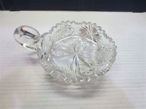 American Brilliant Cut Glass Crystal Round Bowl With Handle