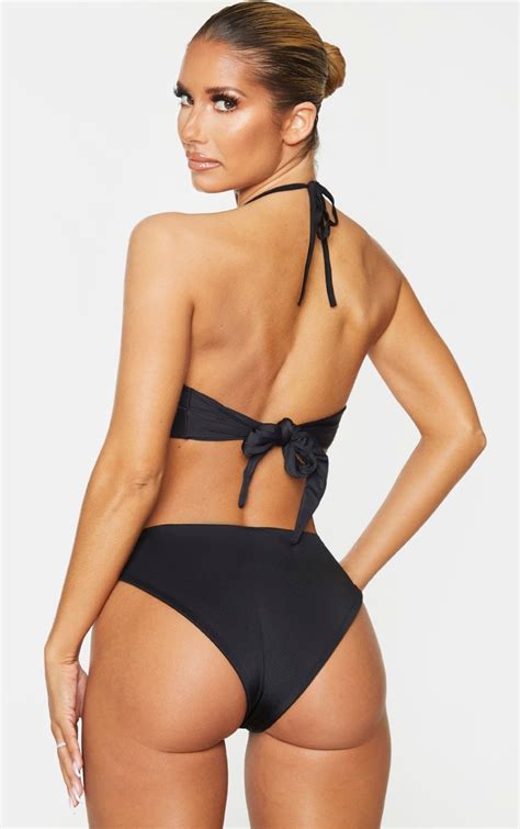 black twist front keyhole bikini top prettylittlething
