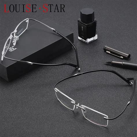 100 Pure Titanium Aviation Business Rimless Glasses Frame Men S Fashion Super Elastic Myopia