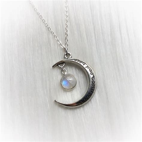 Rainbow Moonstone Crescent Moon Necklace To The Moon And Back Long Or