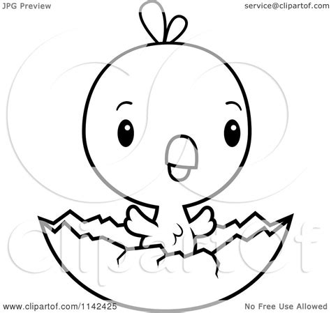 Cartoon Clipart Of A Black And White Cute Baby Chick Hatching Vector