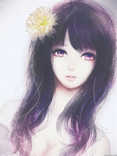 Tumblr Blackhair Anime Black Hair With Yellow Flower